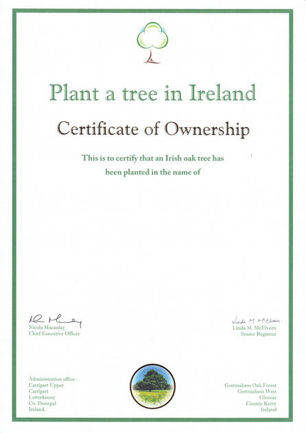 plant a tree in Ireland, certificate of ownership